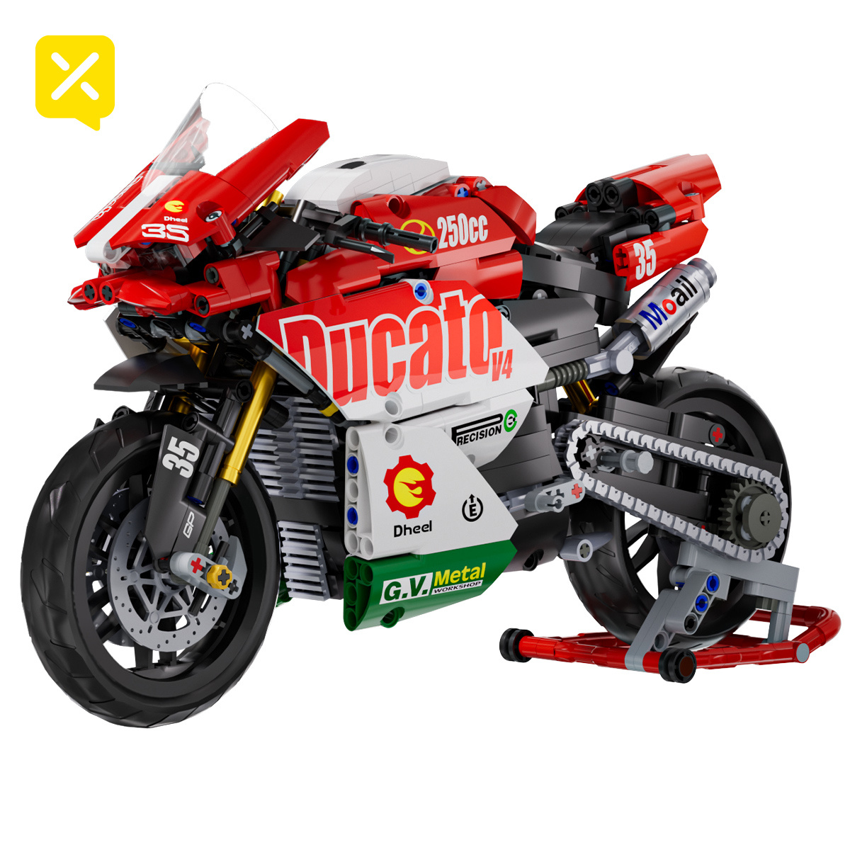 Image of 1:10 Scale 1083pcs Red And White Motorcycle Building Blocks! Re-engraved Mechanical Details, Easy Splicing And Good Operation, Birthday Summer Party Gifts