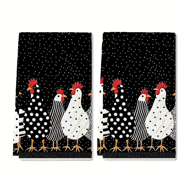 TEMU Black Background White Polka Dots Chickens Pattern Printed Kitchen Towels, Cleaning Cloths, Neighbor Gifts, Mom Gifts, Birthday Gifts, Sweet
