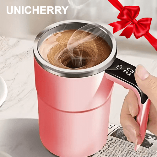 304 stainless steel automatic stirring coffee mug with temperature display usb rechargeable 200mah battery abs material magnetic stirrer portable for home office use ideal holiday gift