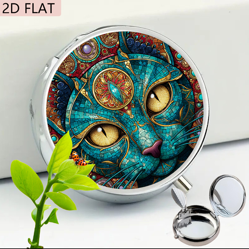 TEMU A With A Beautiful Cat , Showcasing Detailed Mosaic Patterns In Bright Teal And Golden Accents, Ideal For Smokers On The Go