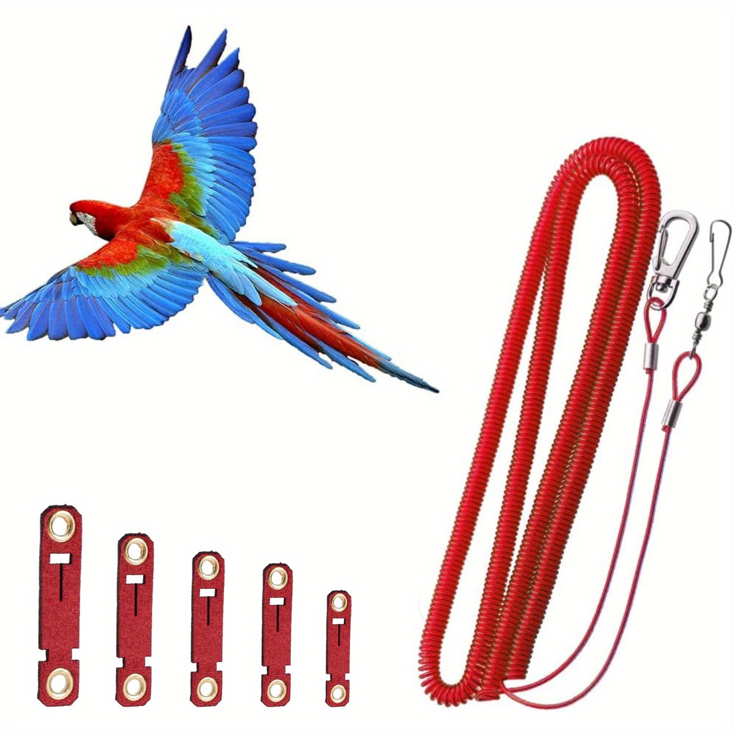 TEMU Correa para loros - Correa de entrenamiento de al con 5 tamaños de anillas para pies suaves y resistentes a mordeduras, adecuada para aves