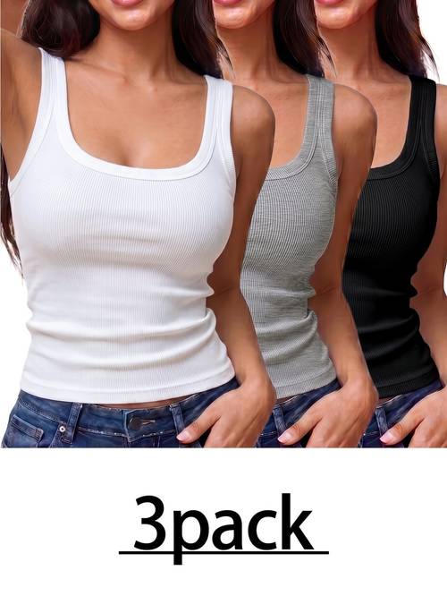 3pcs summer new ribbed womens tank top breathable fit unpadded camisole elegant and stylish for casual and base layers versatile solid top for outerwear or inner wear