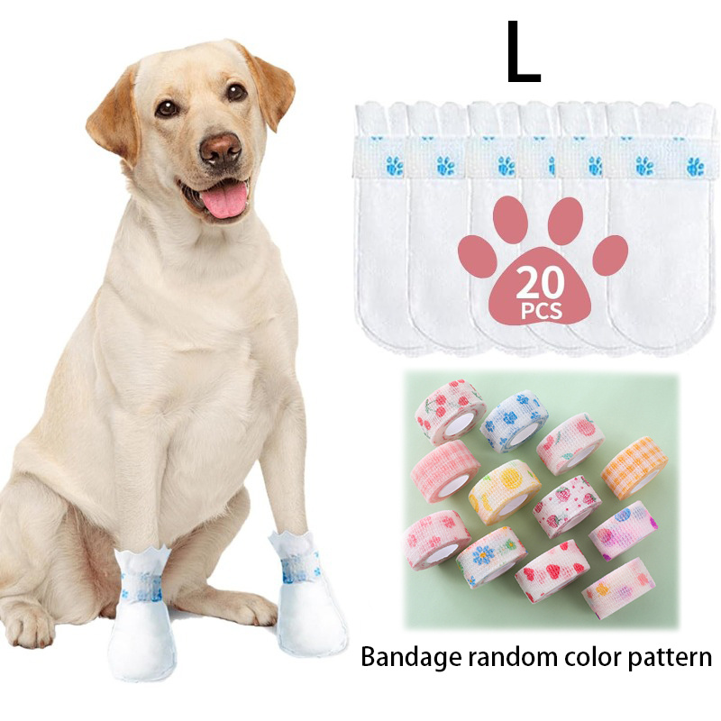Disposable Dog Boot Covers, 20-Pack Self-Adhesive Adjustable Straps