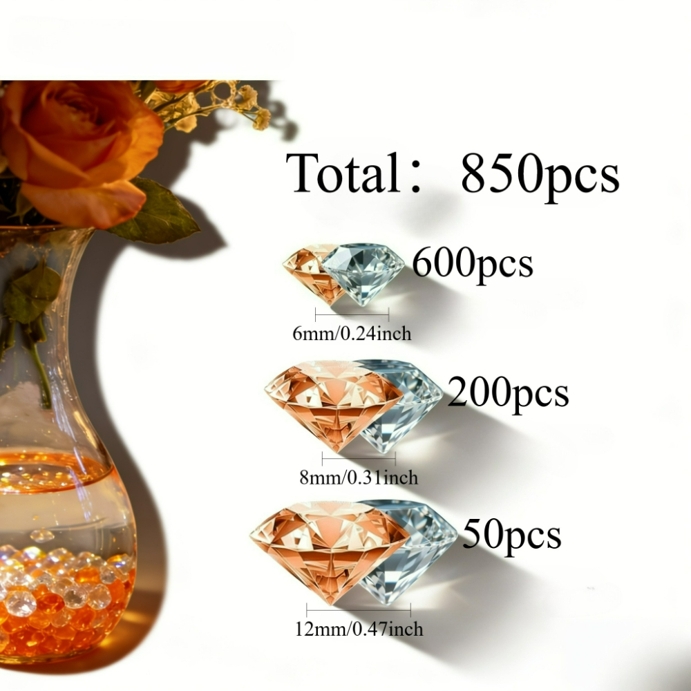 TEMU 850 piezas de diamantes de simulación acrílicos naranja y transparentes, cristales para manualidades, gemas para crear, , decoraciones de ,