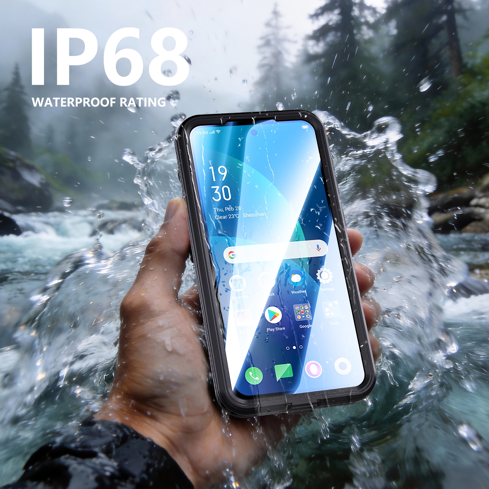 TEMU Phone Case - High-quality Ip68, Dustproof, Drop-proof, Snow-proof, Four-season Universal Transparent Protective Case With Screen Protector,