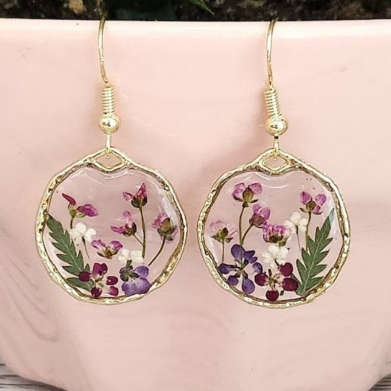 Women's Dried Flower Earrings with Botanical Specimen Design