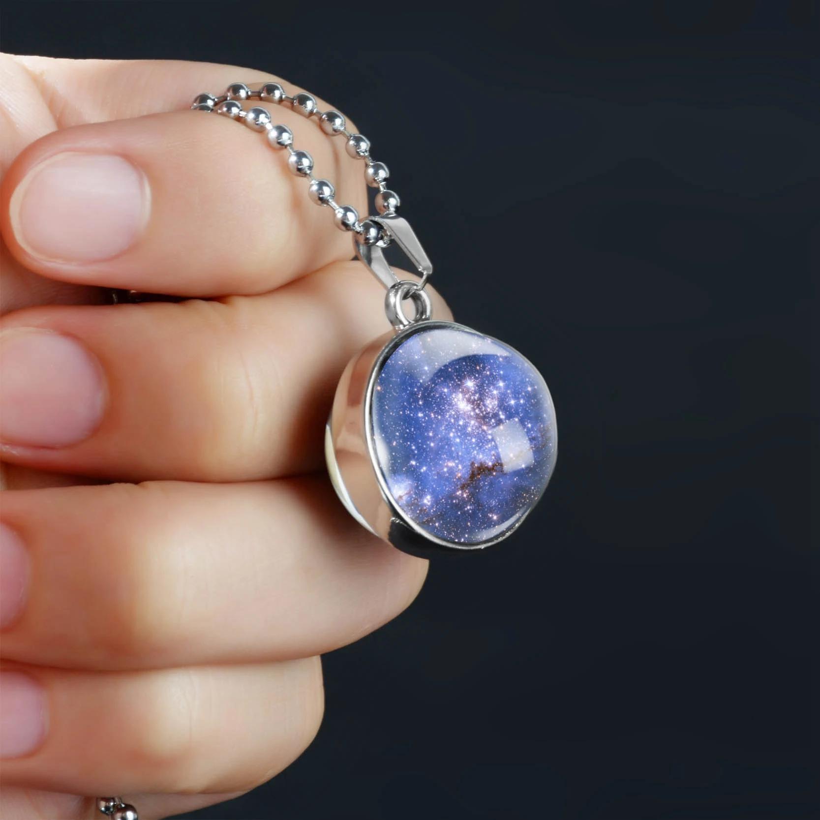 Double-Sided Galaxy Star Cabochon Glass Pendant Necklace
