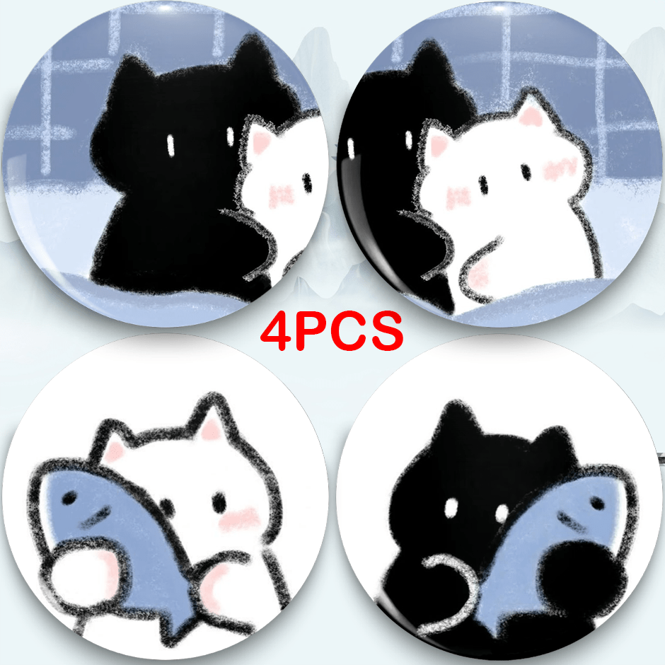TEMU 2d Flat, 4pcs/set Couple Kitten Brooch Pins - Anime-themed Badges Suitable For Backpacks, Hats, Gifts, Collars | Cute Matching Pins For