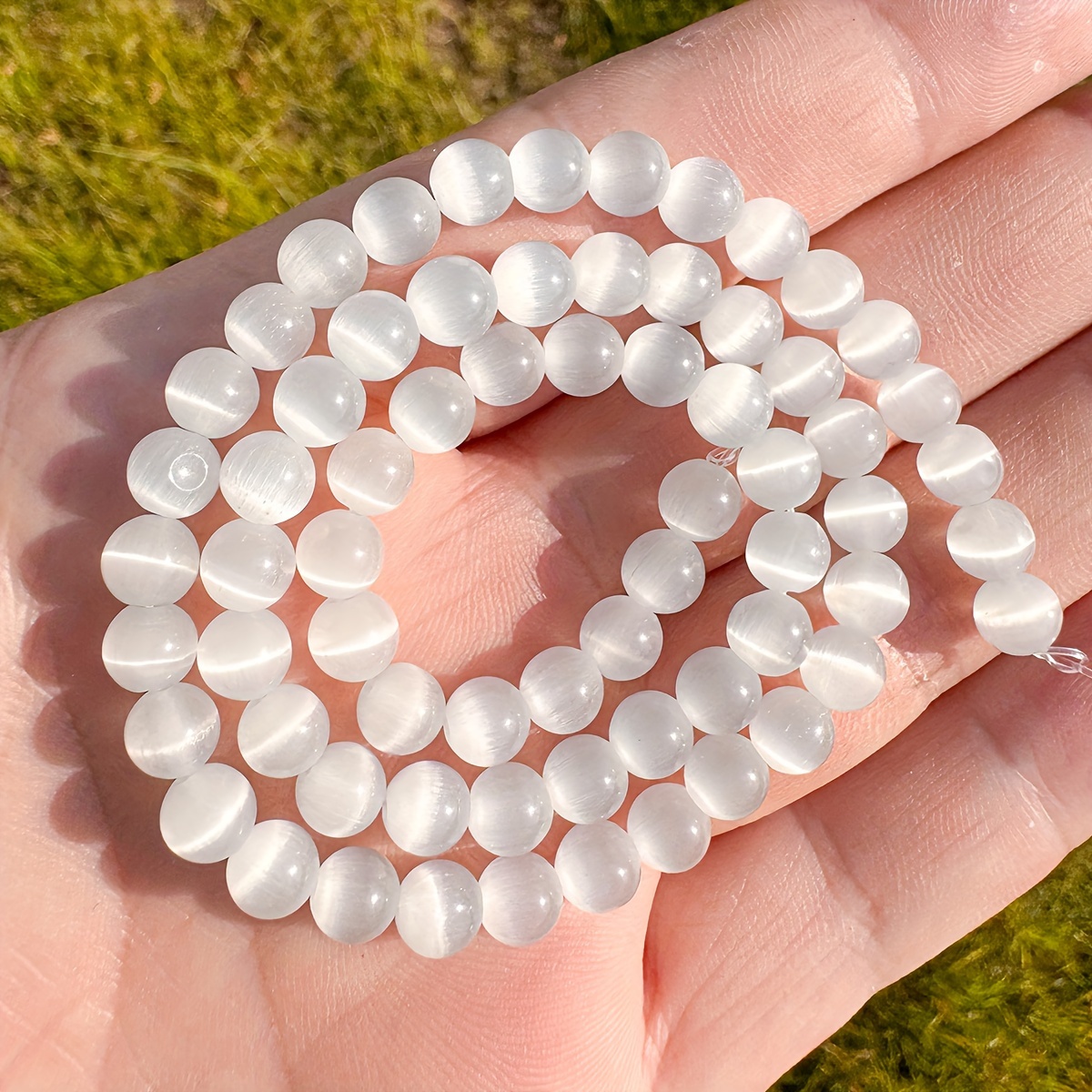 TEMU Perline in pietra occhio naturale adatte per di gioielli fai da te - Perline distanziali a occhio da 4/6/8/10mm per braccialetti e orecchini,