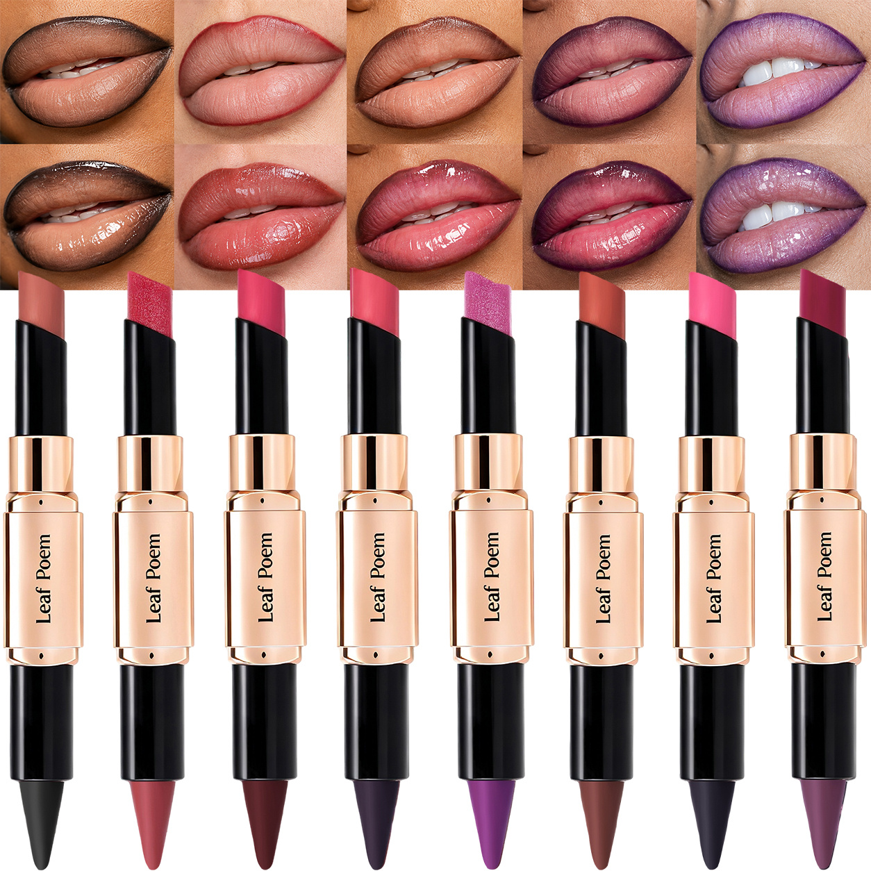 8pcs 2-in-1 Dual-ended Lip Liner & Matte Lipstick Set, High- Lip Pencils For Precise Lining And Color Filling, Long- Creamy Formula, Plump Lips, Beginner-friendly Holiday Makeup Gift For Women
