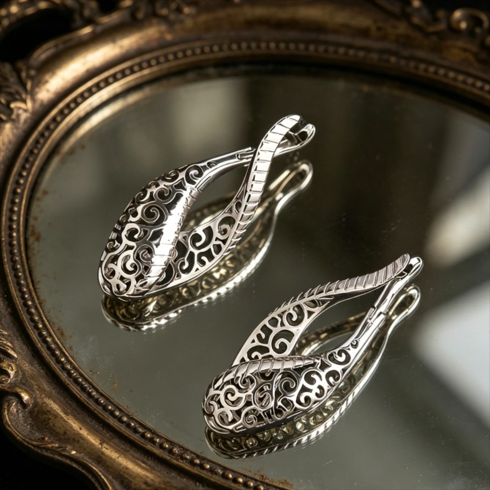 Vintage Twisted Filigree Vine Drop Earrings, Elegant Design