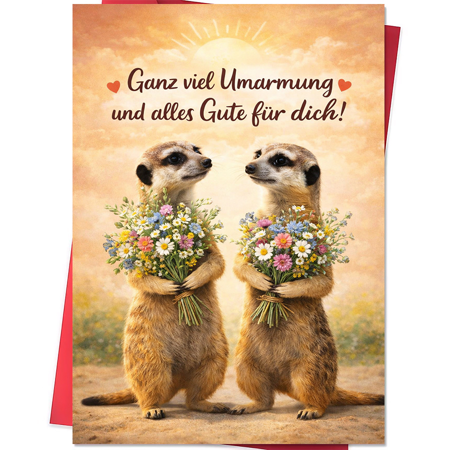 TEMU 1pc Greeting Card With Envelope Suitable For , Birthdays, Thank You Notes - Adorable Meerkats Holding Bouquets, Card For , Colleagues, For -