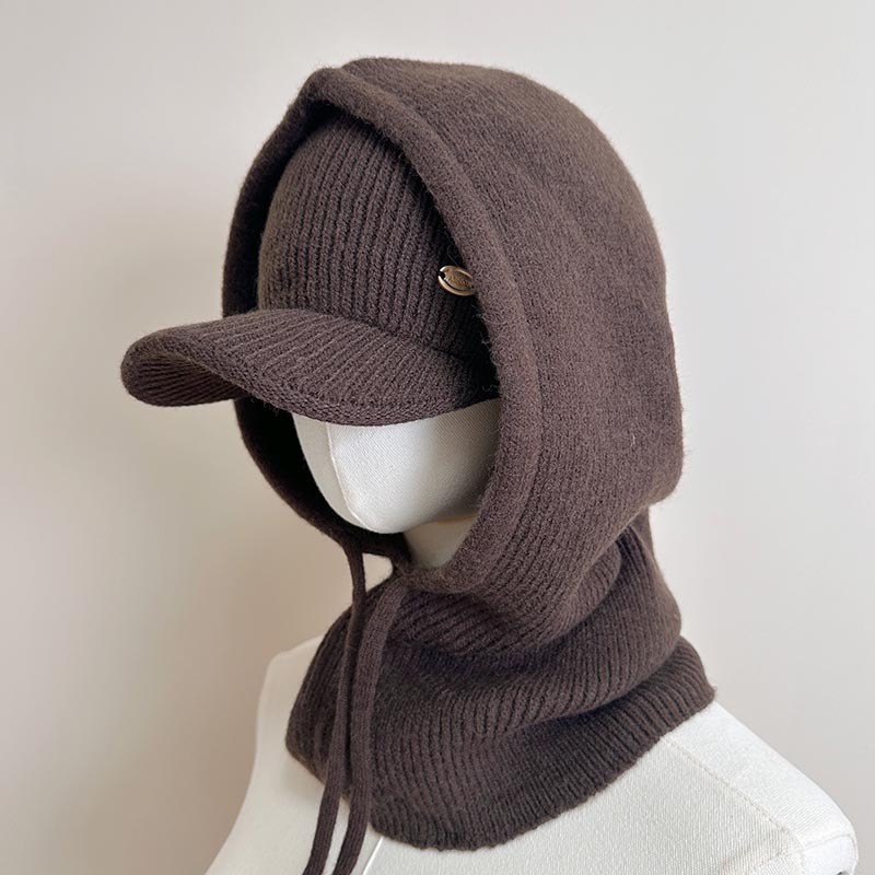 Image of Women's Fashion Winter Hat & Scarf Set - Soft Brown/ Two-piece Outfit With Ears, Cozy For Casual & Formal Events, Winter Hat And Scarf Set, Formal Event Accessory, Stylish Headwear, Soft Texture