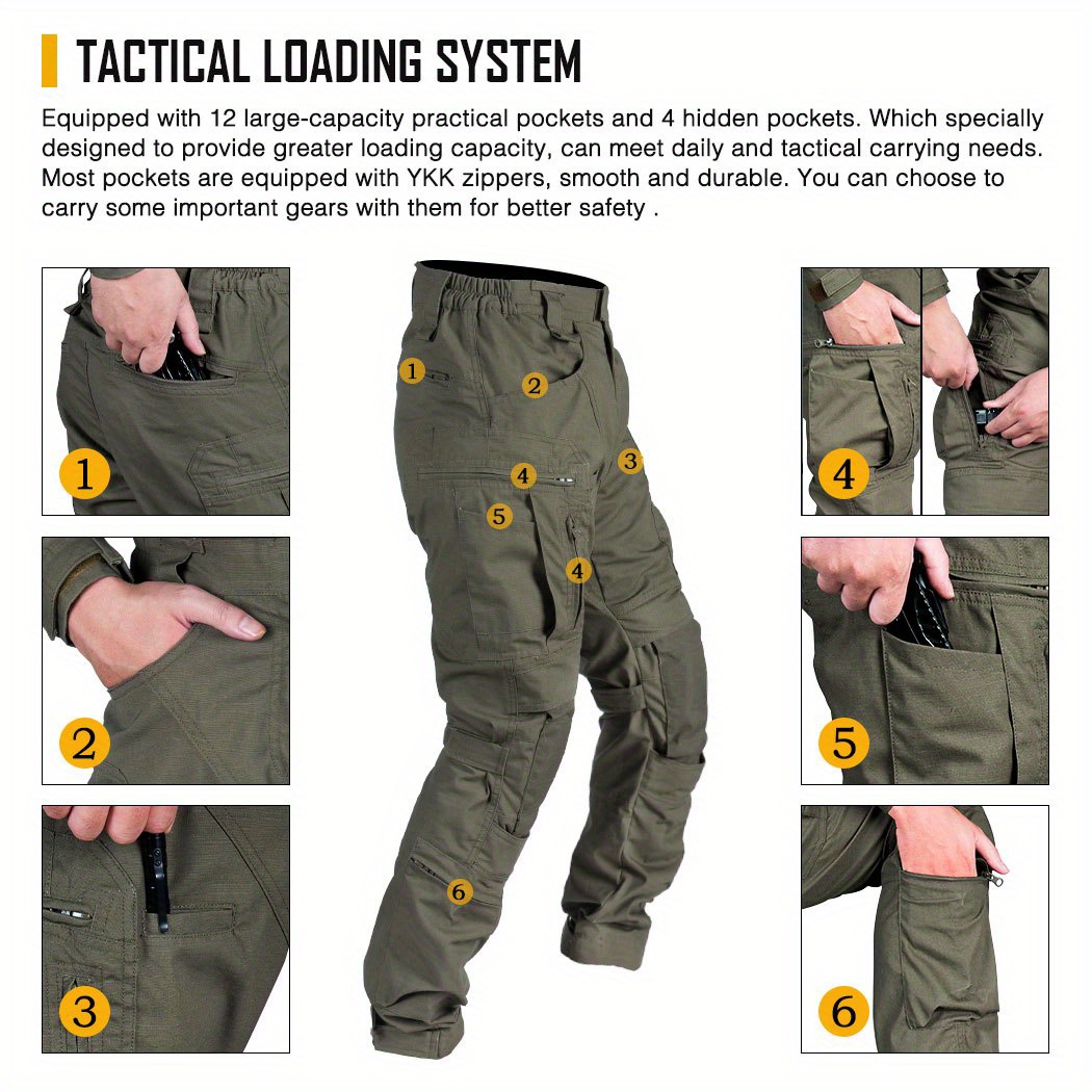 IDOGEAR Men's Tactical Combat Pants with Hidden Knee Pads - Camo Ripstop Outdoor Trousers, Multi-Pocket Design, Elastic Waist & 50% Blend for Hunting, Fishing, Airsoft (S-XXL), Airsoft Gear, Rugged Design, Flexible Comfort