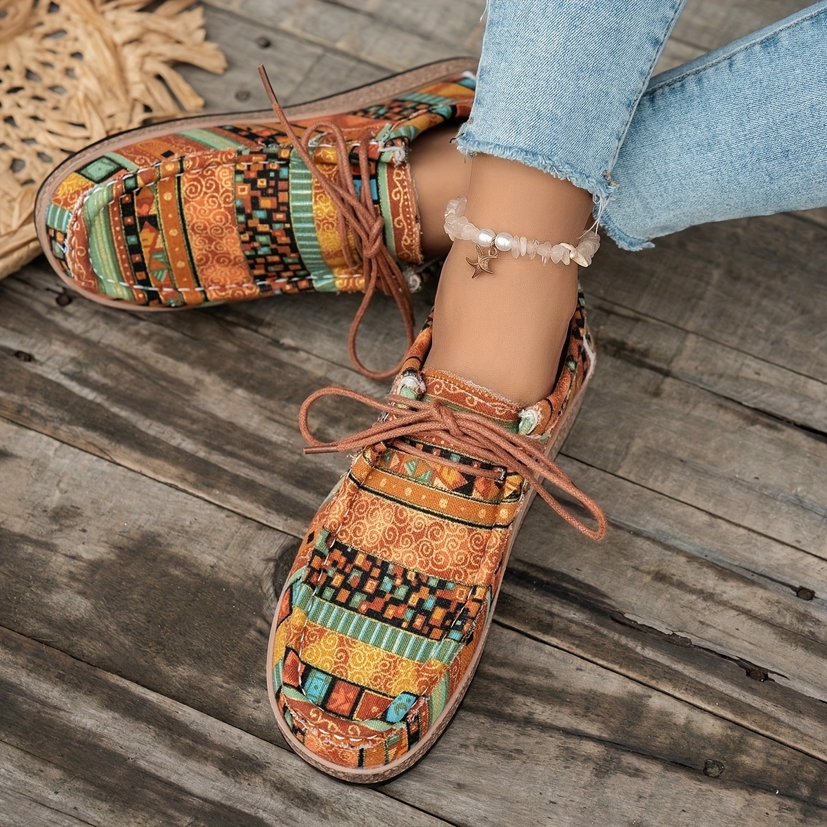 Ethnic Style Women's Breathable Flat Casual Sneakers