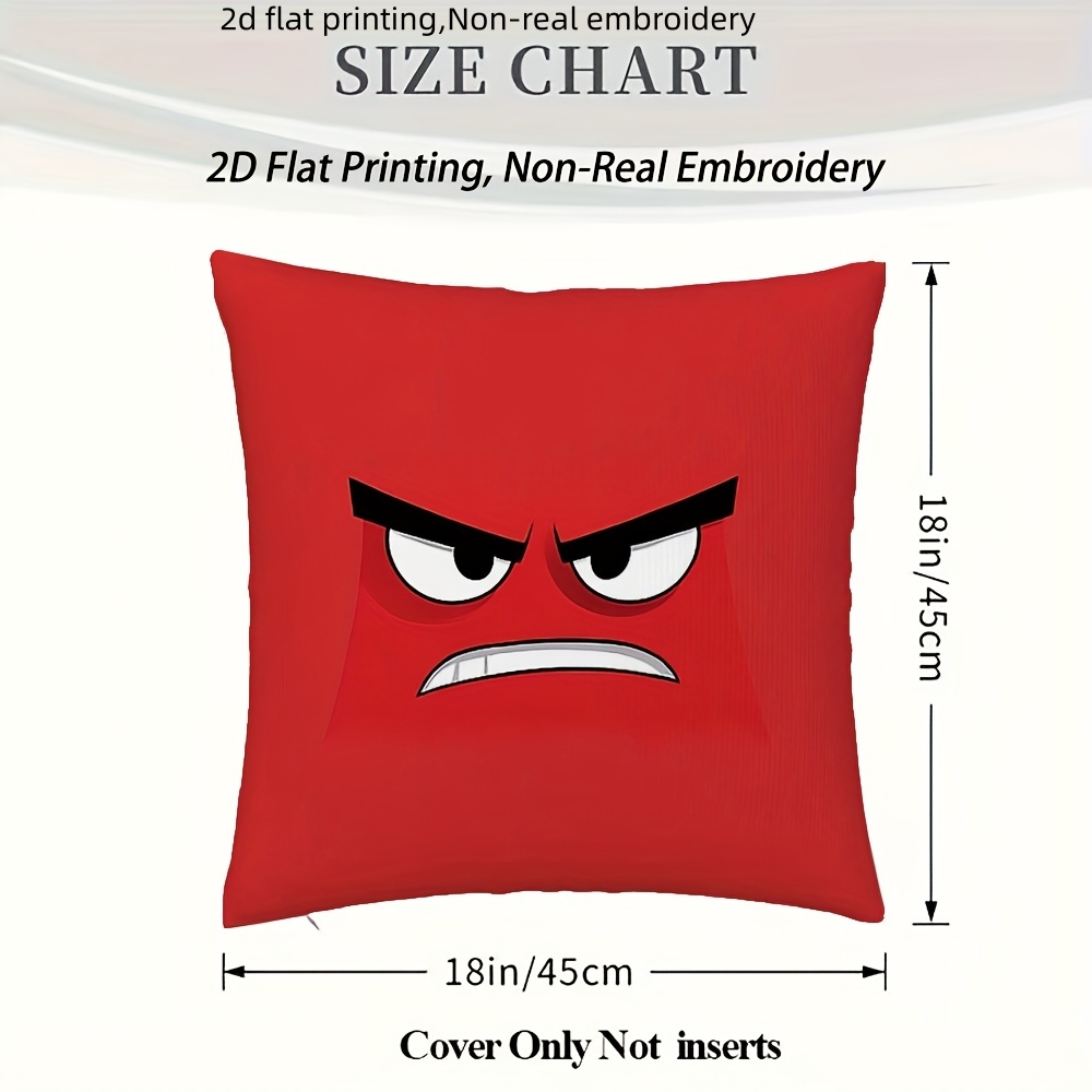 TEMU Housse de coussin 2D Plate - 1pc Visage de dessin rouge en | Impression 2D Plate, Broderie non réelle, Polyester, Convient pour chambre à