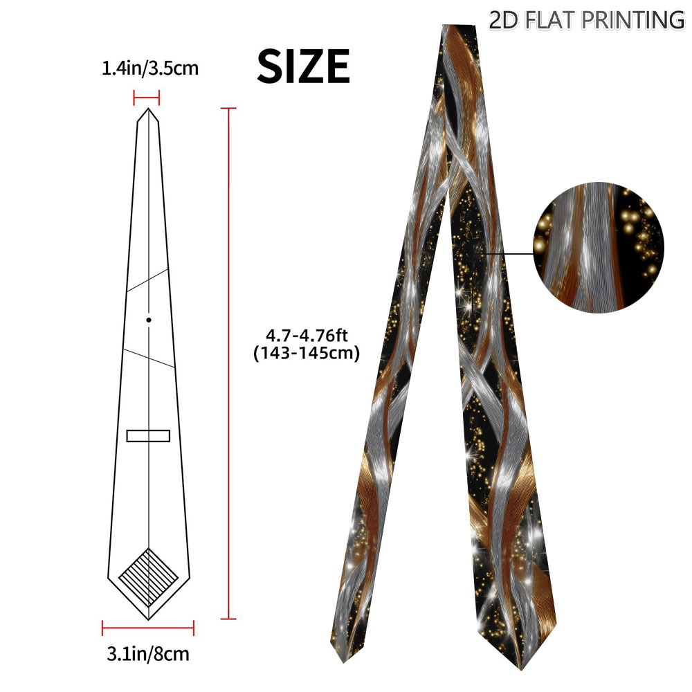 TEMU 1pc New Year Swirls Print Tie - Soft Fabric, Ideal For Weddings, Dates, And Special Occasions