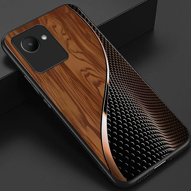 TEMU Phone Case: Case For Realme C30 C30s Narzo 50i Prime Phone Case, Stylish Black Green Brown And Scales Pattern Glossy Glass Back Cover Business