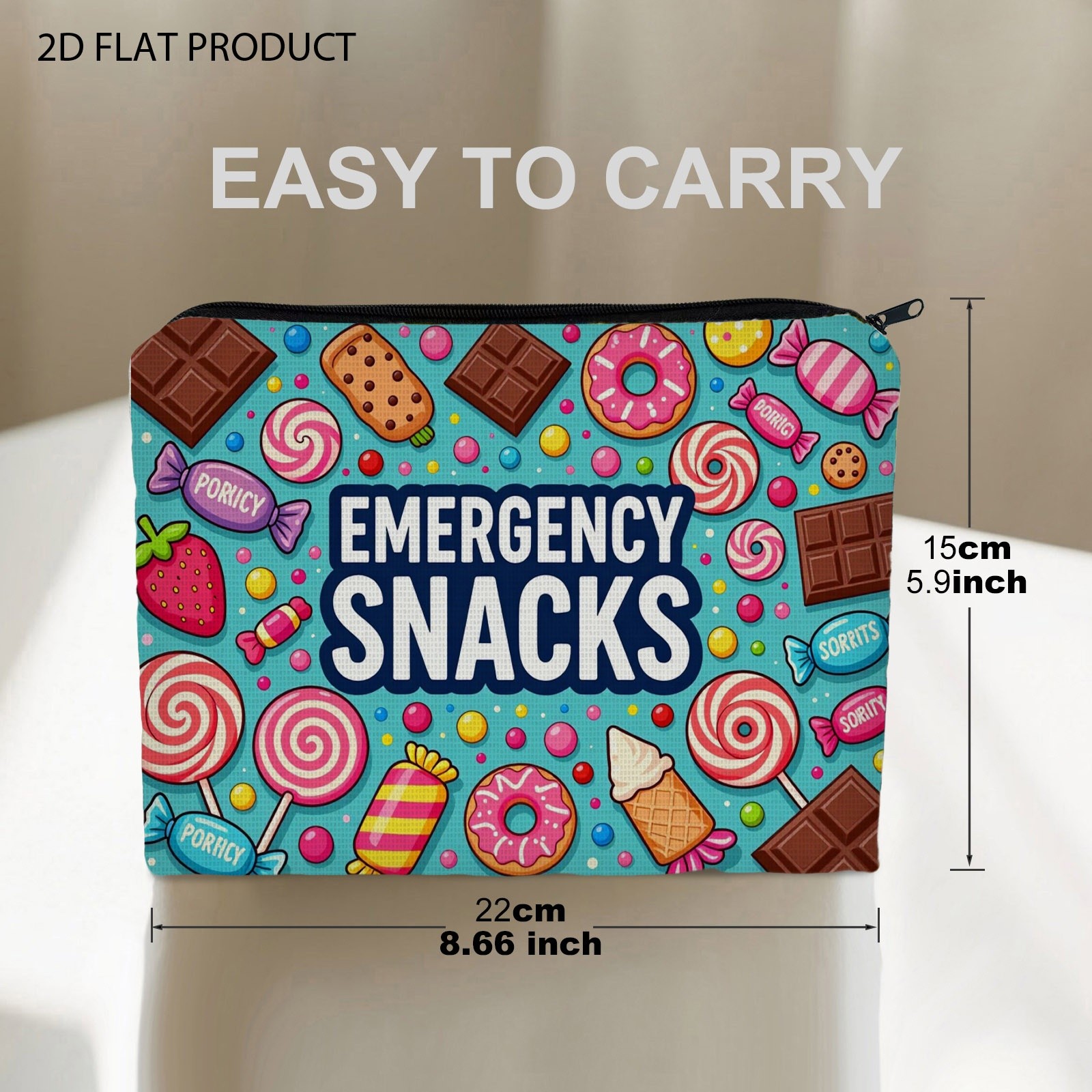 TEMU Candy Print "" Makeup Bag - Soft Polyester Double-sided Cosmetic Suitable For Travel &, Portable Toiletry Pouch With Lettering, Portable Storage