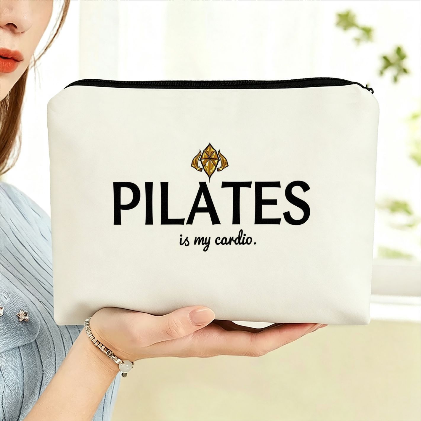 TEMU Trousse per Cosmetici con Stampa "Pilates 癡 il " - Pochette Resistente con Cerniera, Organizer Portatile per Trucchi, Beauty Case da Viaggio di