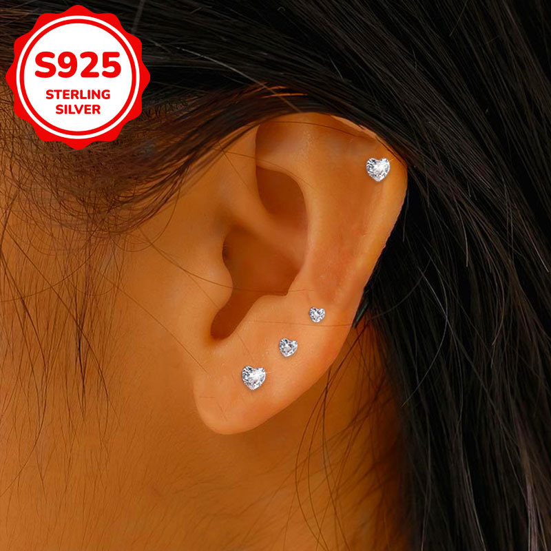 3pc Women's Love Heart Stud Earrings Set