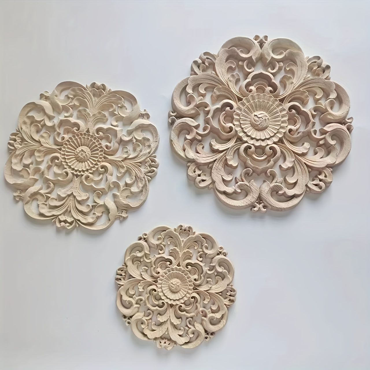 

1 Elegant Wood Floral Applique - Rustic Country Style, 6"/8"/10" - Golden Embellished For Cabinet Doors, Home Decor