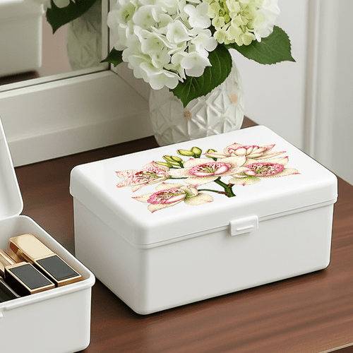 item picture a creatively designed portable storage box featuring a cluster of pink lilies in living room and for storage needs