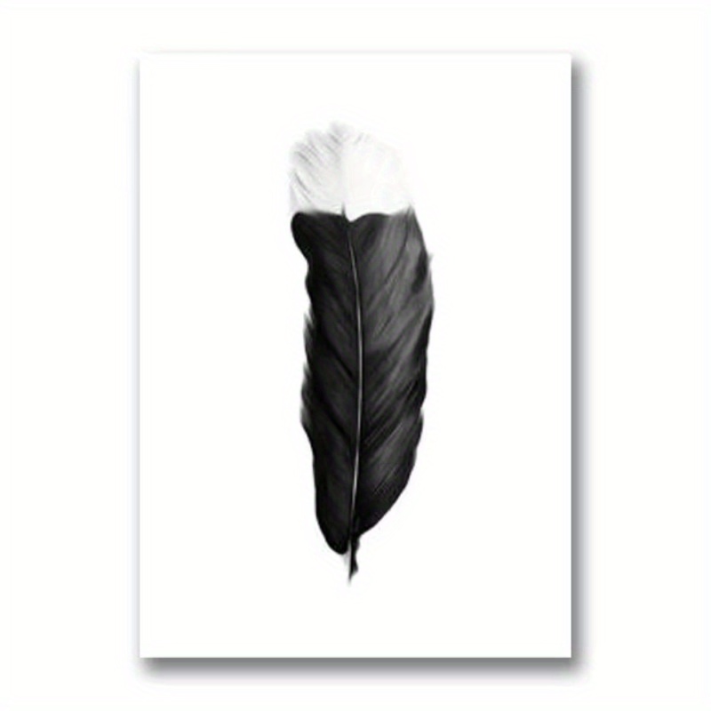 TEMU 1pc Feather Minimalist Art Print - Black & White Maori-inspired Canvas Poster, Unframed Contemporary Wall Decor For Living Room & Bedroom,