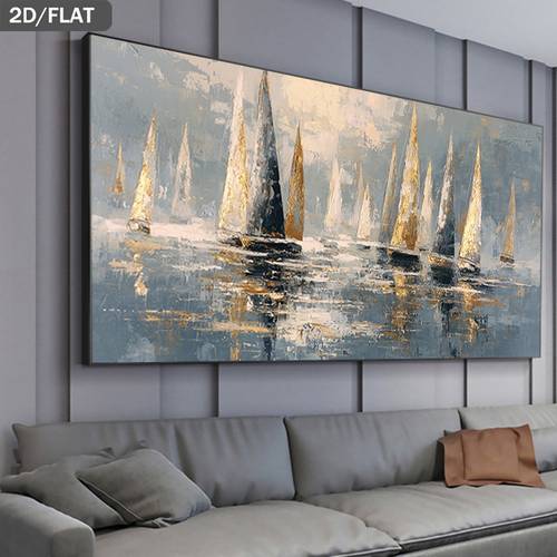 2d flat 2d flat 2d flat frameless abstract canvas painting sailboat on water size 39 37 x 78 74 inches 100 x 200 cm modern living room and bedroom wall decor