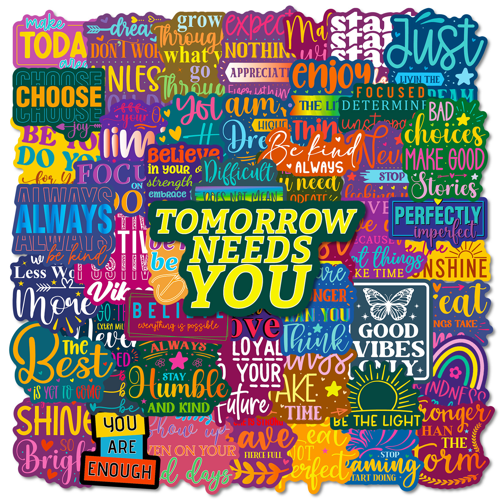 TEMU 56pcs Vibrant Dark Contrast Graffiti Text Motivational And Inspirational Quote Stickers, Planner Accessories And Office Products For Notebook,