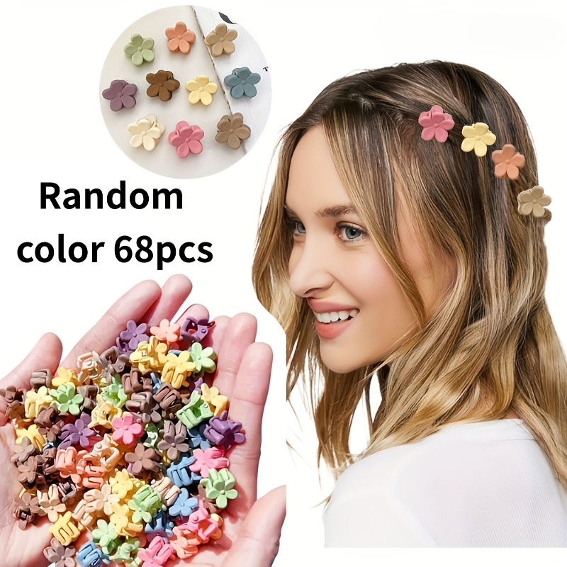 TEMU 68 Sets Random Mini Hair Clips, Cute Solid Color Plastic Flower Hair Accessories, Sweet Braided Hair Decorations