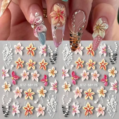. blühende hibiskus-nagelaufkleber, selbstklebende nagelaufkleber mit frühlings- sommer-blumendesigns, hochzeits-nagelzubehör, diy-nageldekorationen -zubehör