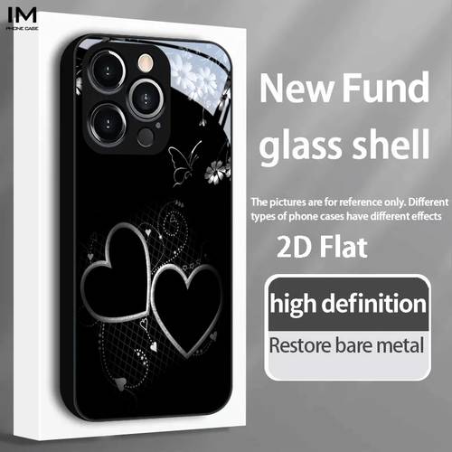 imagen del artículo para teléfono - diseño 2d y negro floral con y , nueva de cristal adecuada para iphone 17, 17 air, 17 pro, 17 pro max, 16, 16 plus, 16 pro, 16 pro max, 15, 15 plus, 15 pro, 15 pro max, 14, 14 max, 14 pro, 14 pro max, 13