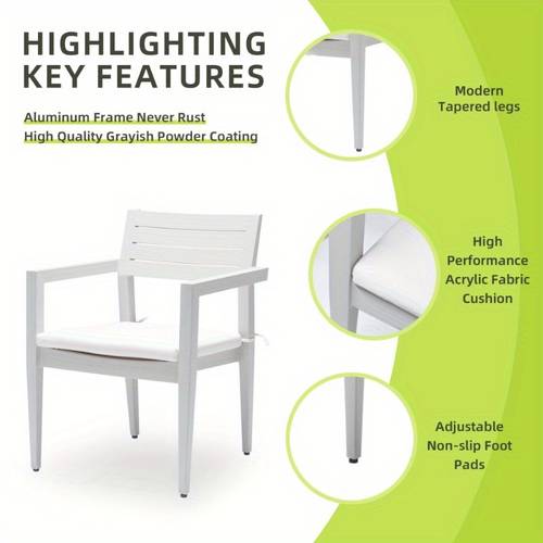 4pcs outdoor patio aluminum stationary dining chairs with weather resistant fabric cushions tapered feet ideal for gardens patios backyards in elegant grayish color
