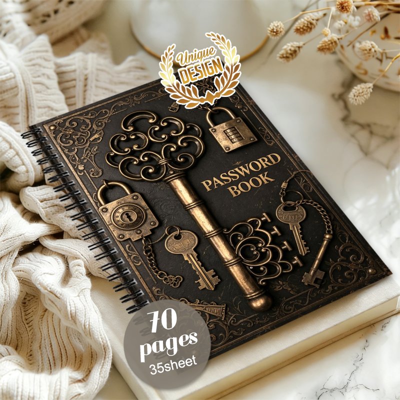 TEMU 1pc Vintage Bronze Key Lock Decor Design For Home Or Office, Password Notebook For Internet & Computer Login, Planner For Recording Website