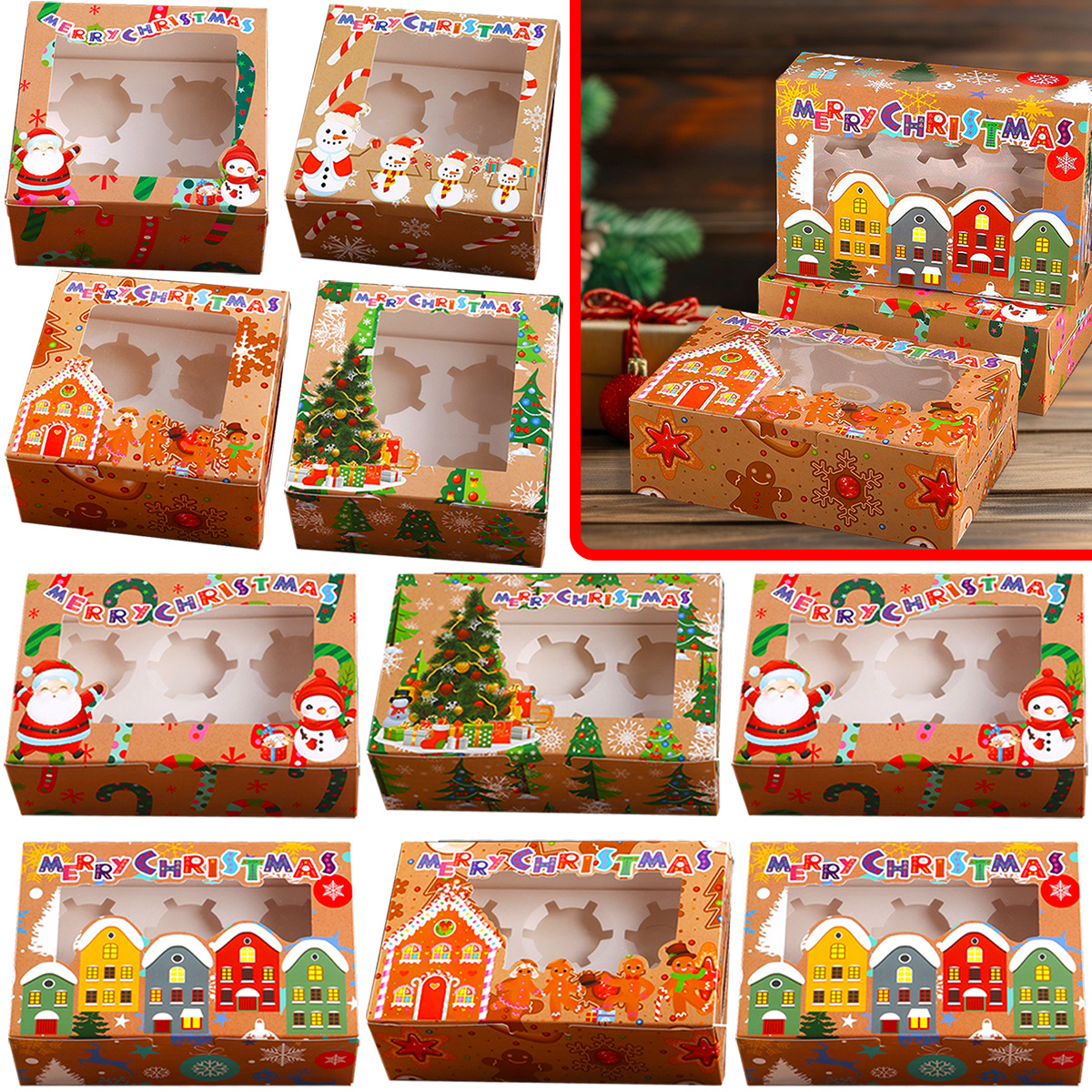 12 Weihnachts-Keksboxen Mit Fenster – Lebensmittelecht, Mit Ölpapier & Band, 17,8 X 11,9 X 5,1 Cm, 2 Designs