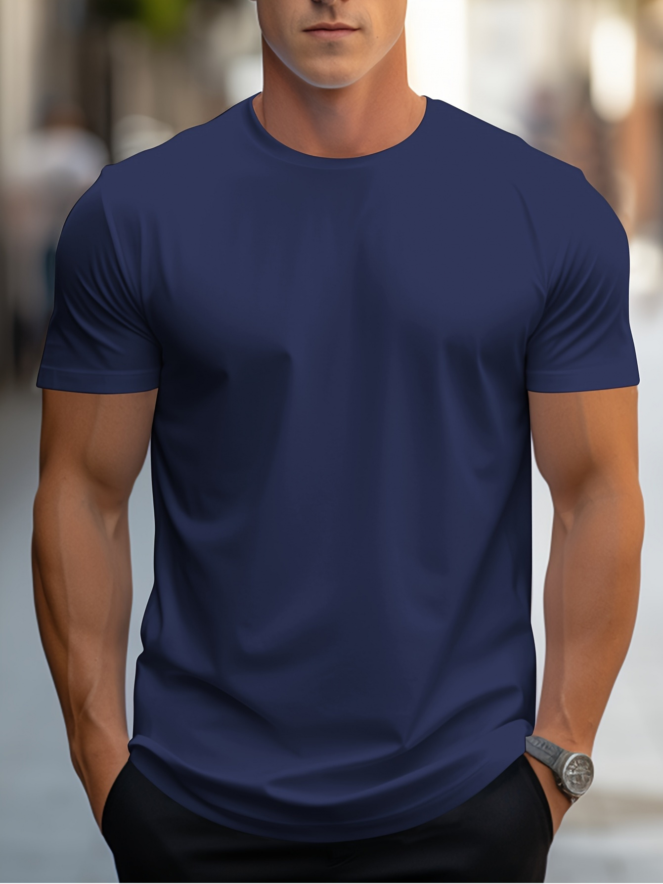 camiseta de hombre de     y color liso - cuello   corto, ropa casual y deportiva adecuada para exteriores, uso   en capas | - camiseta de capa base   con estilo minimalista |       para todo el año