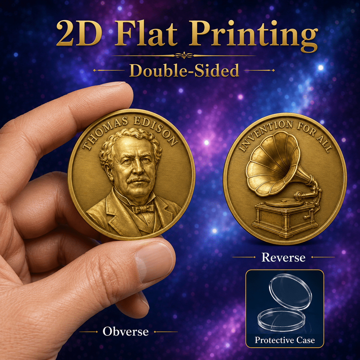TEMU 2d Flat, 1pc, (1.57''x1.57''), Spirit Double-sided Design Commemorative Coin, Innovation Themed Collectible Gift, Desk Ornament Bag Charm Pocket
