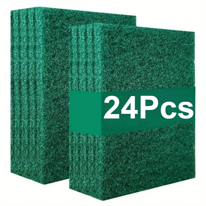 

24pcs Green Microfiber Cleaning Sponges, , Polyester Kitchen Scrubber, Dish Brush, Pot Cleaner, Less Hair Loss, Machine Washable, Rectangular Shape, Suitable For Home Kitchen Use