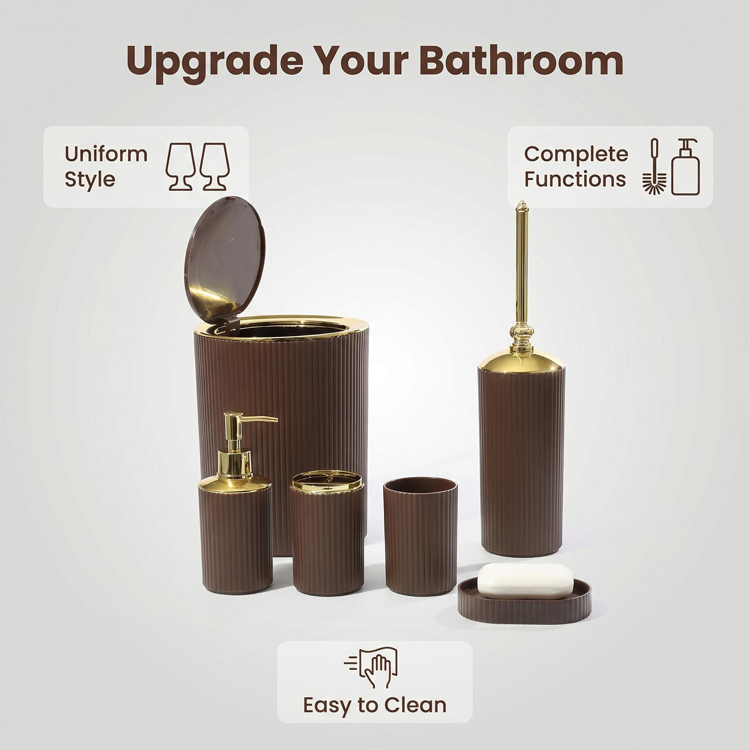 TEMU High Aesthetic Vertical Stripe Bathroom 6pcs Set, Bathroom Oral Care Storage Set, Countertop Organizer