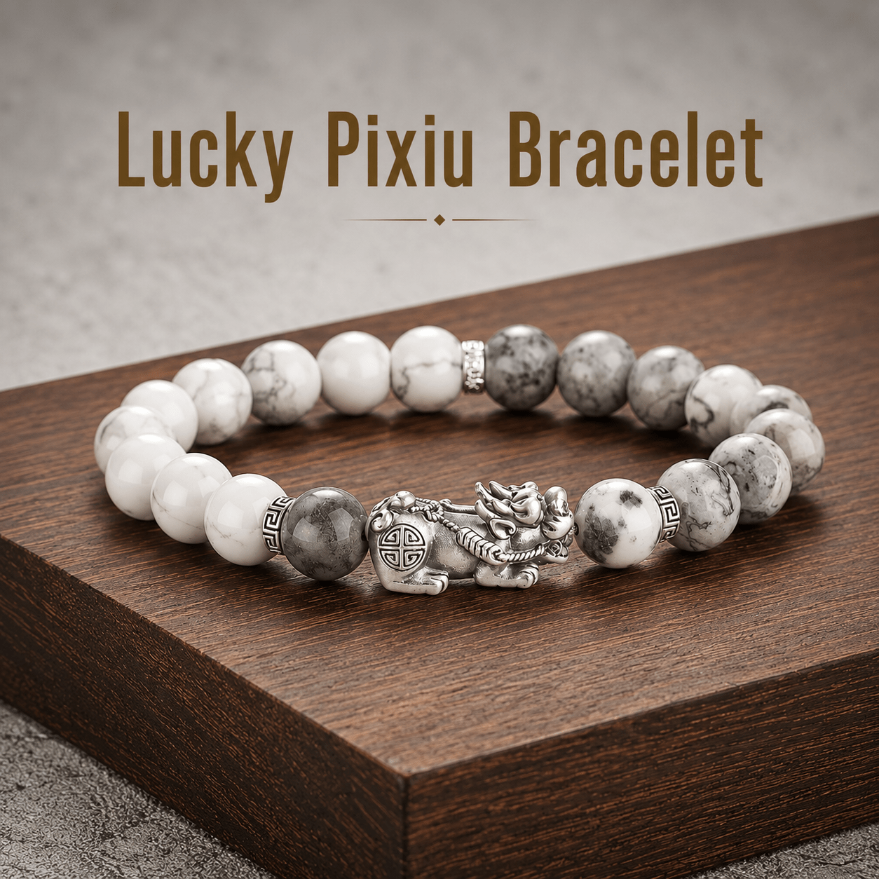 TEMU 1pc White Gray Agate Beaded Bracelet With Pixiu Design, Elastic Stretch Bracelet, Vintage Style Jewelry Accessory For Men And Women, Daily Wear