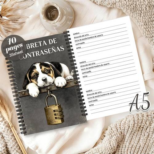 1pc spanish edition password notebook with combination lock suitable for home office cute puppy lock design combination lock diary for recording website usernames planner compact for home or use
