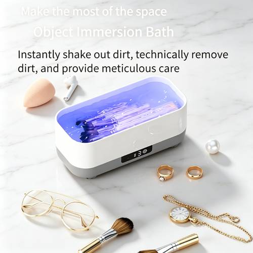 Hochfrequenz-Vibrations-Ultraschallreiniger, USB-Aufladung, Staubschutzhülle mit Fächern, mit Digitalanzeige, 360° -Einweich- und Waschfunktion, speziell entwickelt für die feine Reinigung von Brillen und Zahnprothesen