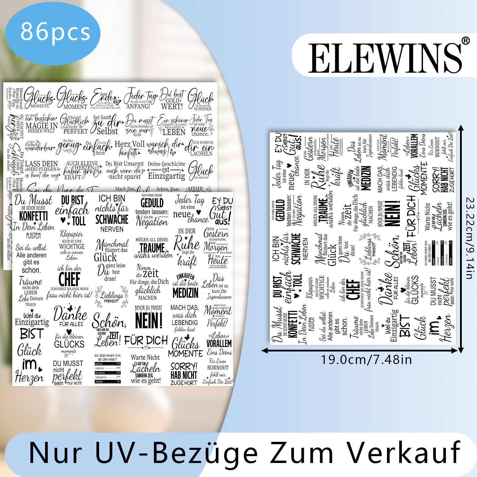 86pcs German Positive Sayings Uv Dtf Transfer Stickers For Mugs, Bookmarks | Candle Stickers, High-quality, Positive, Uplifting, , Suitable For Craft Enthusiasts.