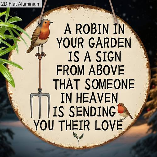 2d flat 1pc round memorial garden wall decor robin heaven quote cemetery sign rustic vintage outdoor sympathy gift suitable for loss of durable no electricity mounted grave marker 2d flat