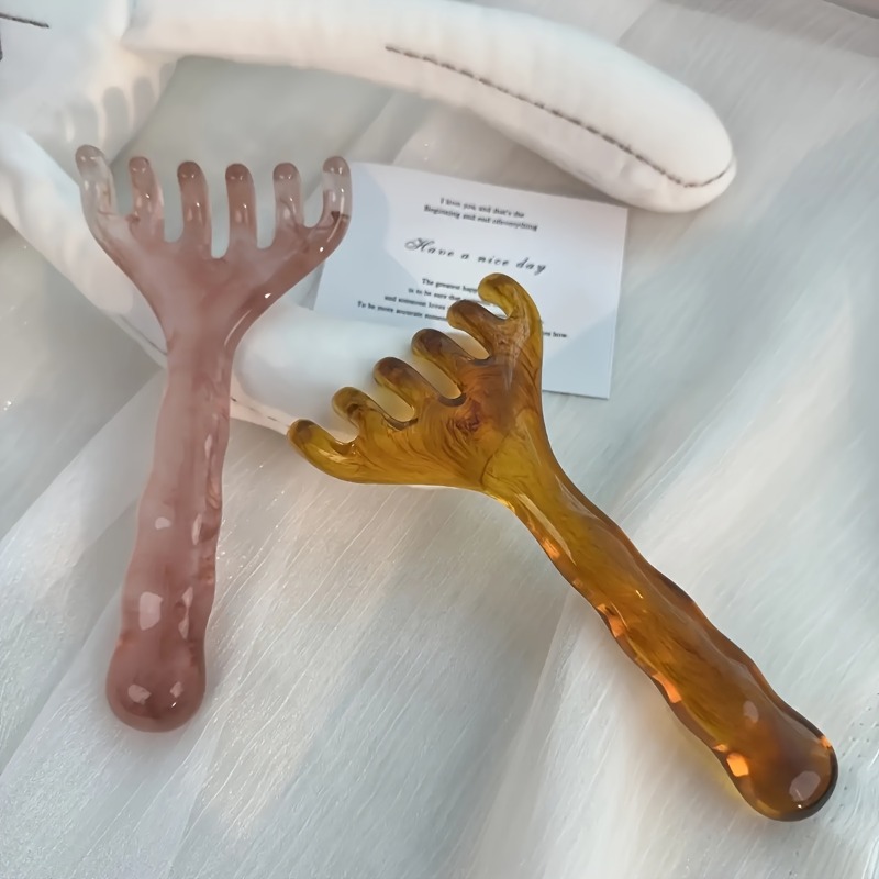 Image of 2pcs Resin Five-claw Scalp Massage Comb, Handheld Head Relaxation Massage Tool, Smooth Curved Tooth Head Scraping Stick, A Must For Daily Stress