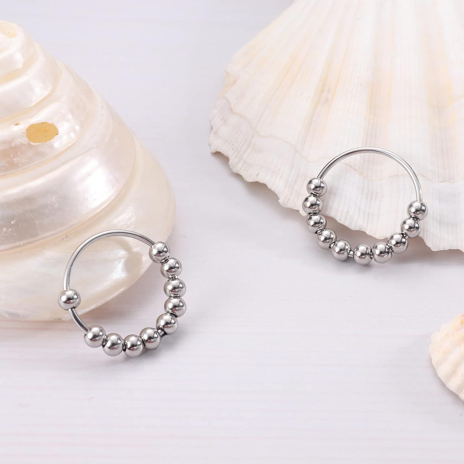 6 9pcs 316l stainless steel anxiety rings for teenager teenager relax spinners with bead design stress relief beads for anxiety   casual jewelry gift anxiety   aid relaxing bead design durable beads anxiety rope for teenager Product details 1