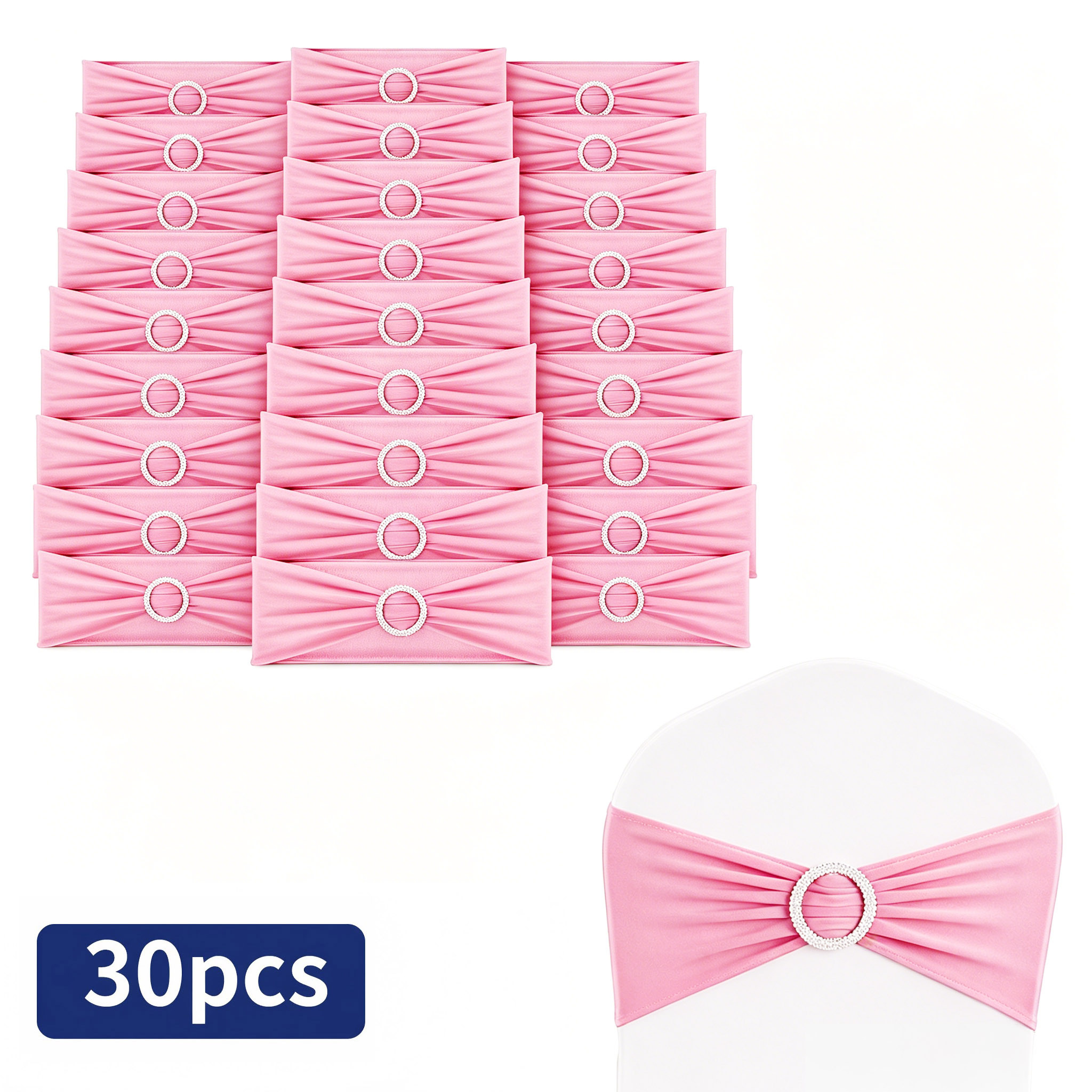 Image of 30pcs/50pcs/100pcs Spandex Chair Sashes Bows With Rhinestones Buckles Premium Stretch Chair Universal Elastic Chair Ties For Wedding Party Ceremony Reception Banquet Event Decoration