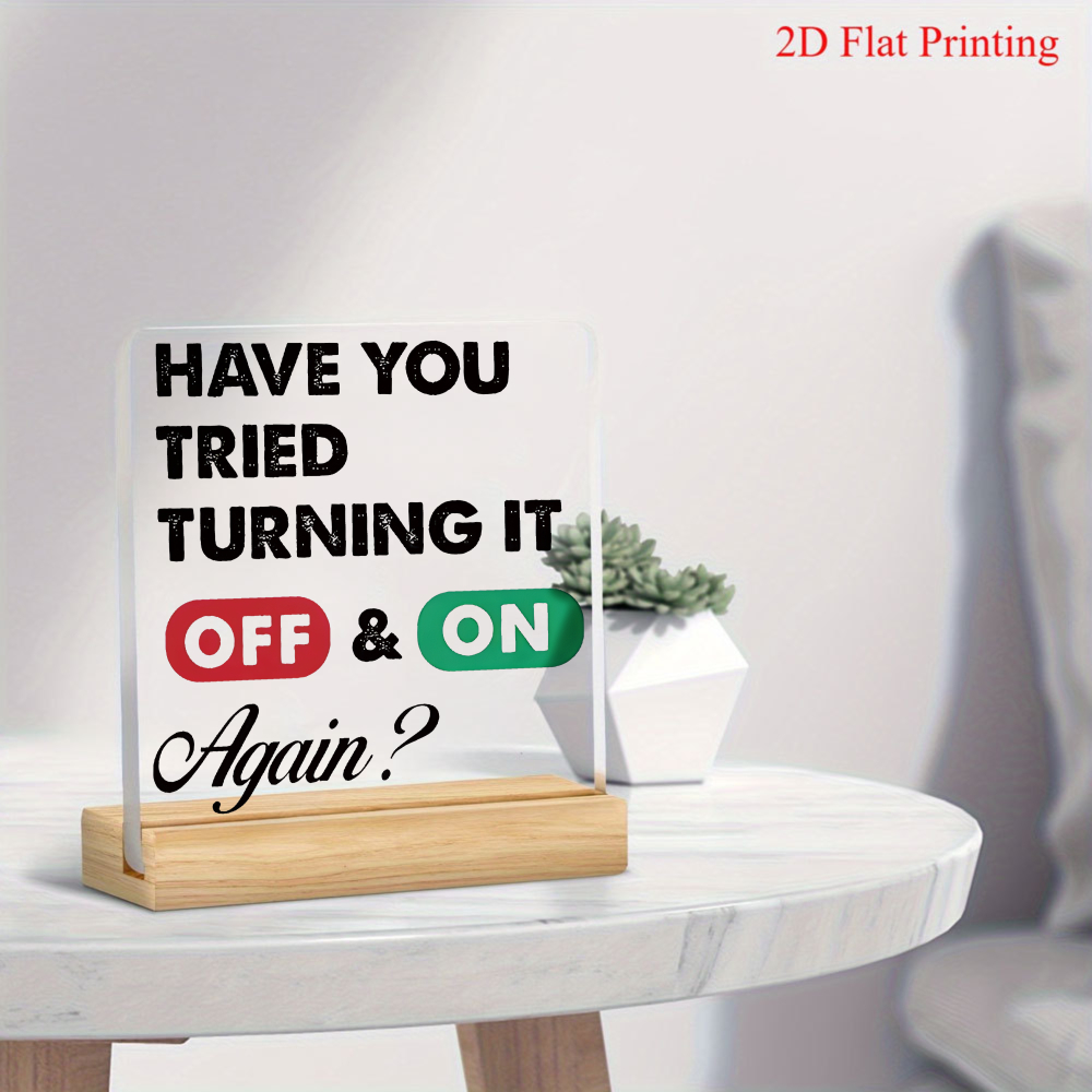 TEMU 2d Flat Acrylic Decorative Ornaments, Classic It Meme "have You It?" With Red And Green Switch Button Elements, Humorous And Fun, Accurately