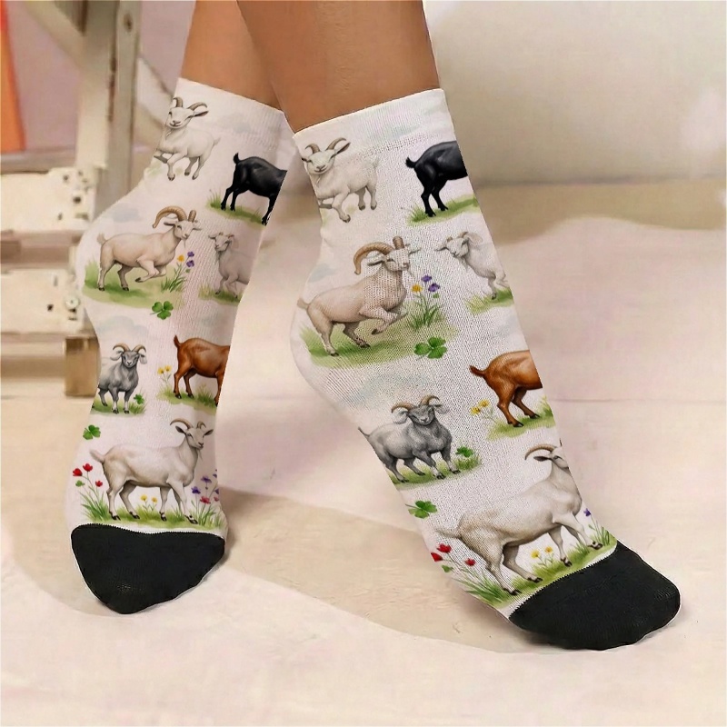 TEMU 1 Pair Of Women's Thin Ankle Socks, Pastoral Style With Goat Pattern, Featuring Vivid And Cute Designs. New Fashionable And Versatile Style,